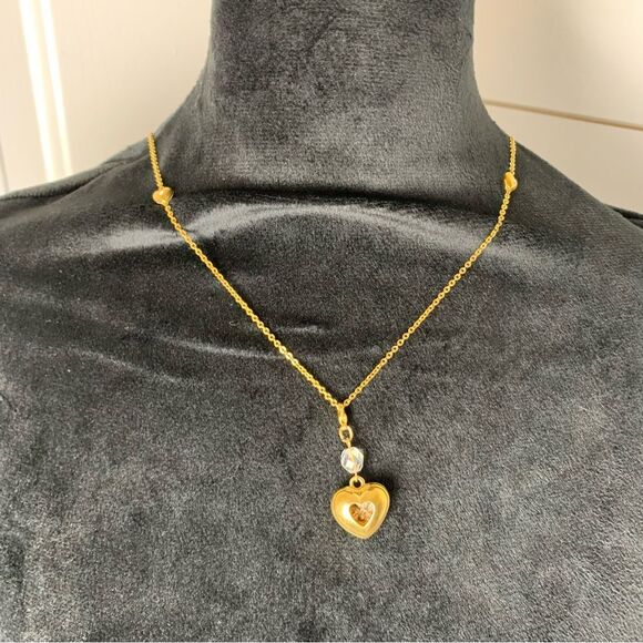 Kirks Folly cherub heart pendant necklace crystal heart charm gold tone 33" chai - Picture 10 of 10
